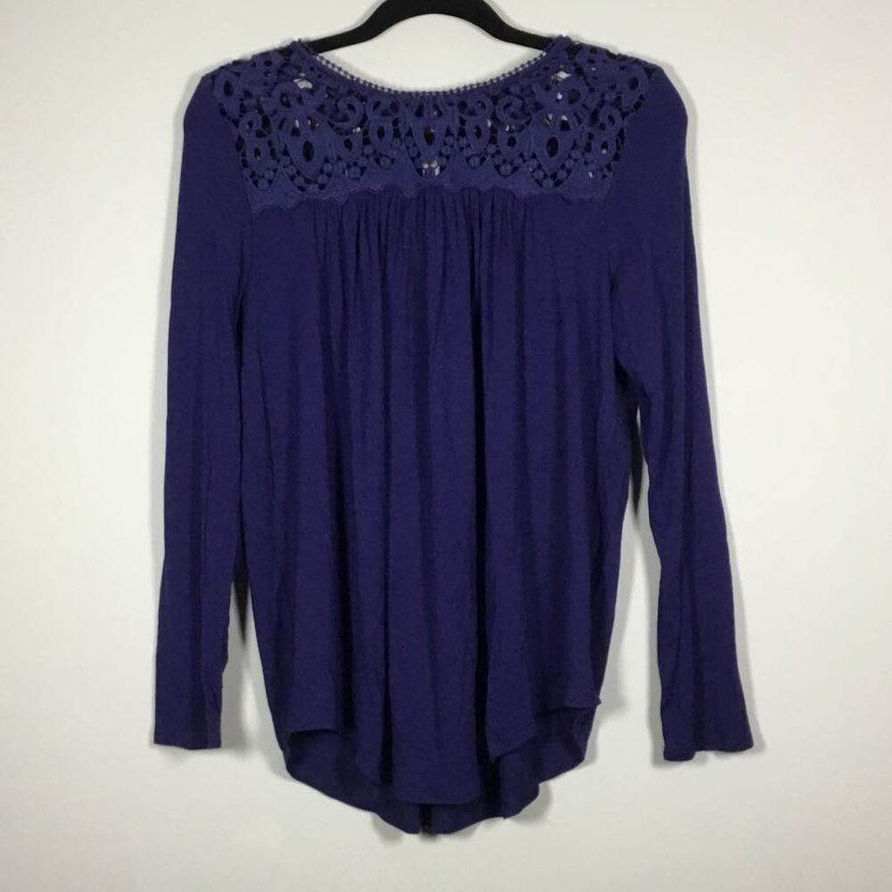 Philosophy‎ Navy Blue Lace Flowy Casual Boho Chic Oversized Modest Blouse S
